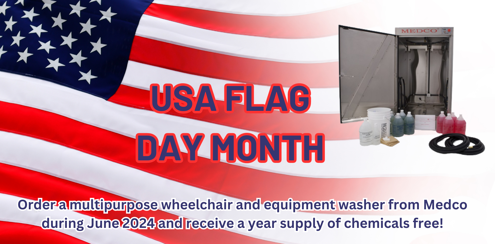 Order a multipurpose wheelchair and equipment washer from Medco during June 2024 and receive a year supply of chemicals free!